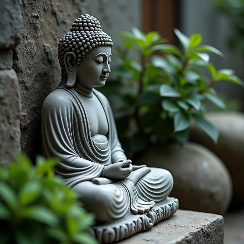 Tượng Phật Lạc Sơn đặt trong không gian thiền định, toát lên vẻ an nhiên tự tại